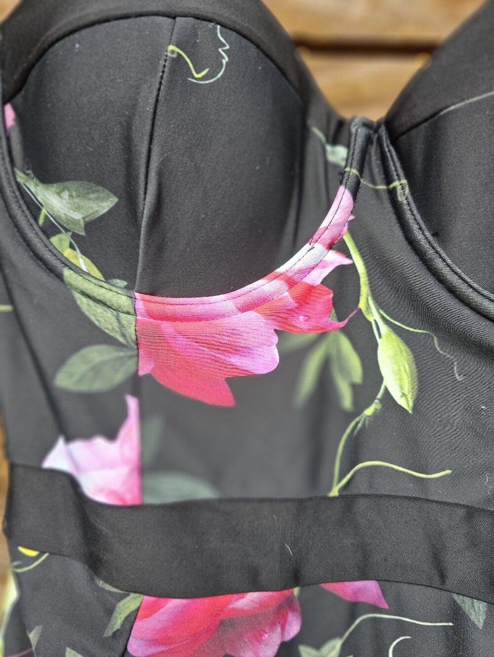Ted Baker London One Piece Swimsuit Black Floral Lemon Print Underwire Bustier - Picture 3 of 14